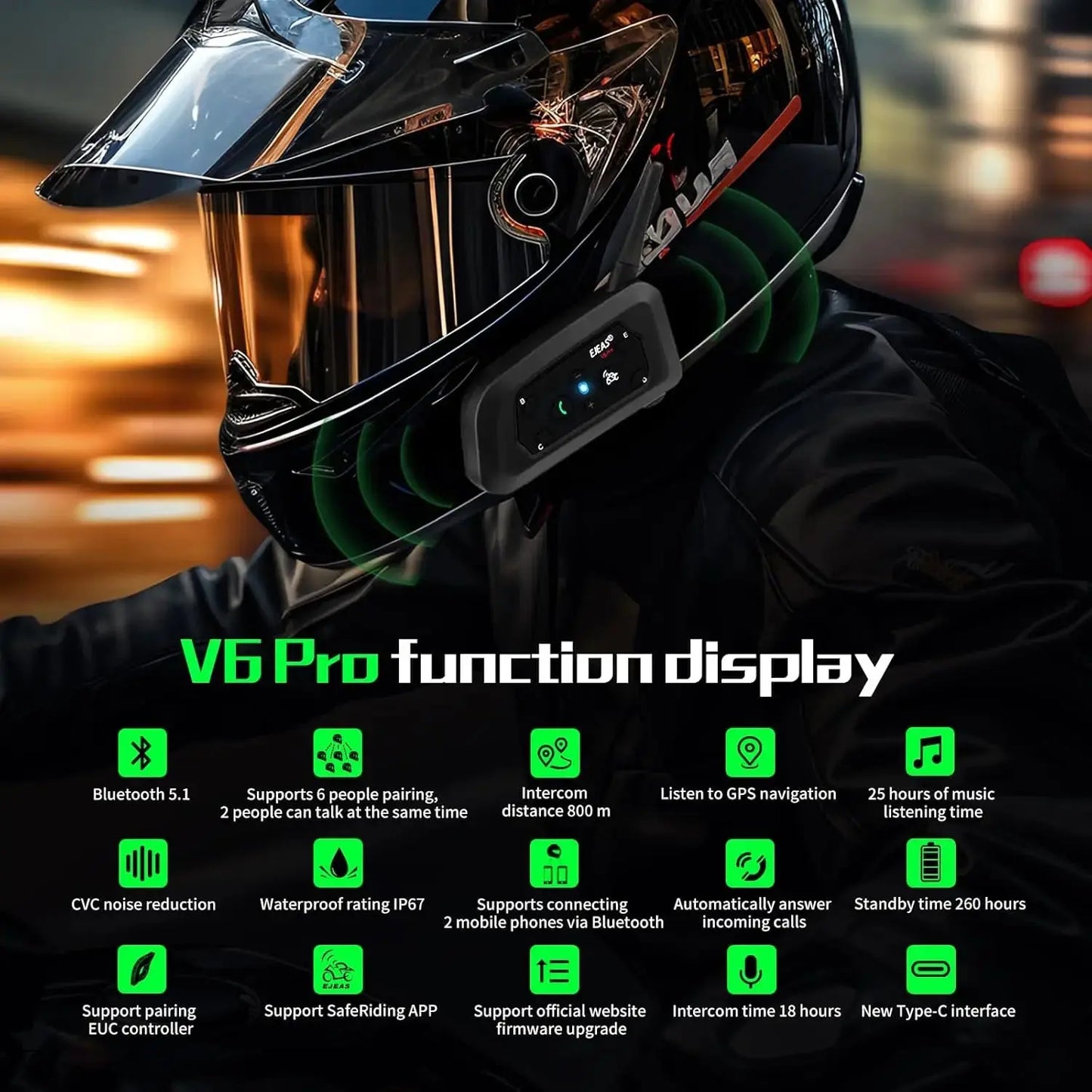 Ejeas V6 Pro Plus Multi Rider Helmet Intercom Combo - Ejeas India