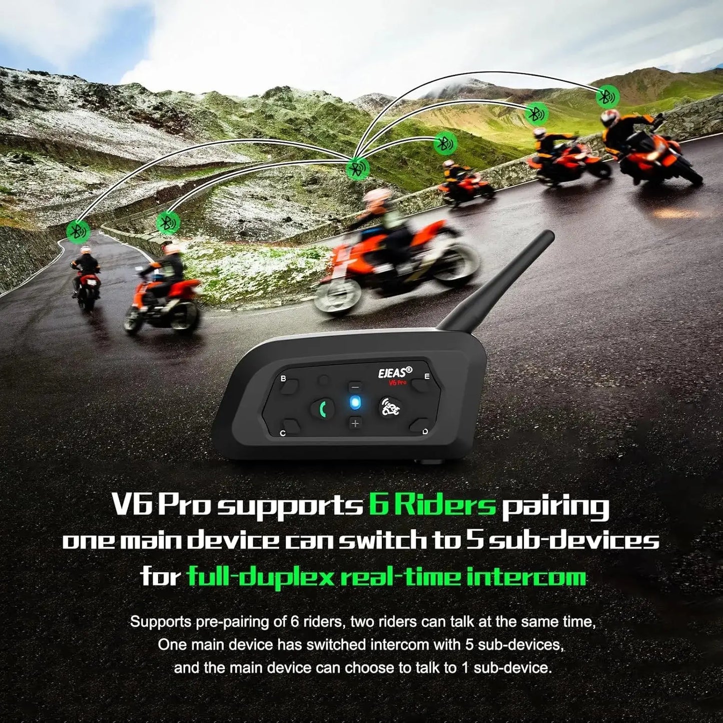 Ejeas V6 Pro Plus Multi Rider Helmet Intercom Combo - Ejeas India